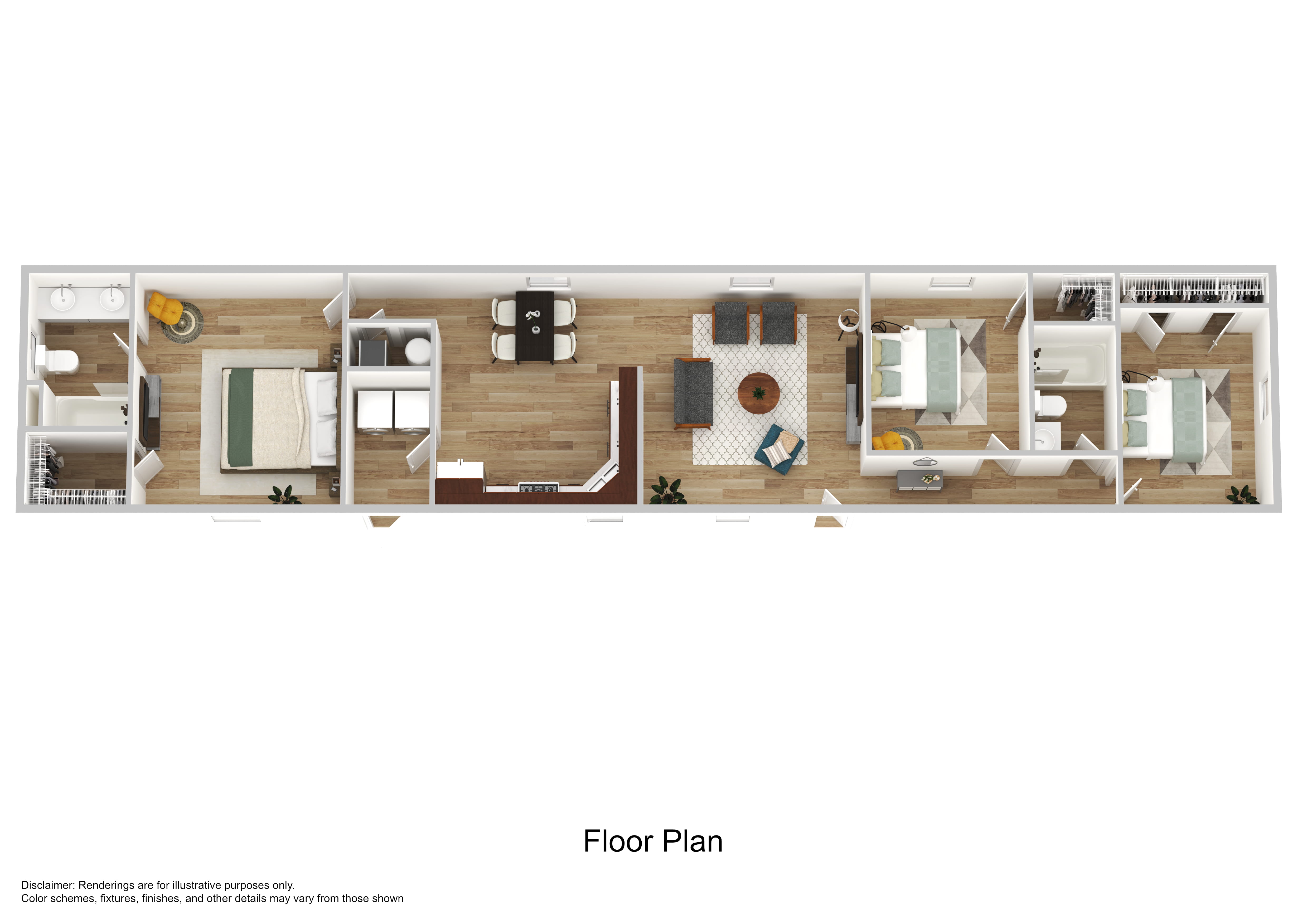 Floor plan for 3 beds, 2 baths, 1216 sqft